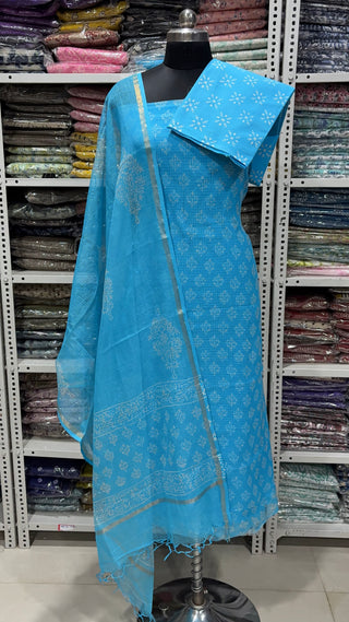 Print Hand block kota doria suit set for office wear (with extra lining included)