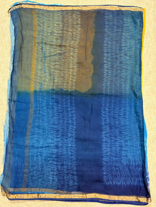 Multicolor Hand Block Print Kota Doria Cotton Saree with Zari border and Unstitched Blouse Piece(Lining Included)