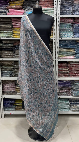 Kota Doria Dupatta with  Sanganeri print