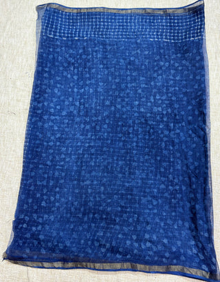 Hand block printed Kota Doria Cotton Saree with Unstitched Blouse Piece(Lining Included)