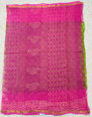 Hand Block Print Kota Doria Cotton Saree with zari border and unstitched Blouse Piece(Lining Included)