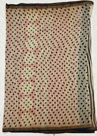 Ajrakh Handblock Print Kota Doria Cotton Saree with Zari border and Unstitched Blouse Piece(Lining Included)