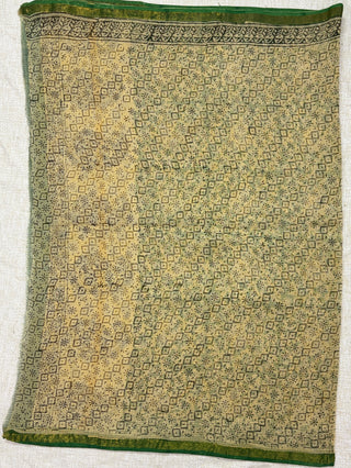 Yellow Hand Block Printed Kota Doria Cotton Saree with Unstitched Blouse Piece(Lining Included)