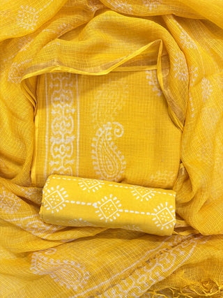 Hand block kota doria suit set for office wear (with extra lining included)