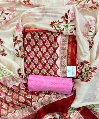 Handblock Chanderi Suit Material with Chanderi Dupatta(Lining Included)
