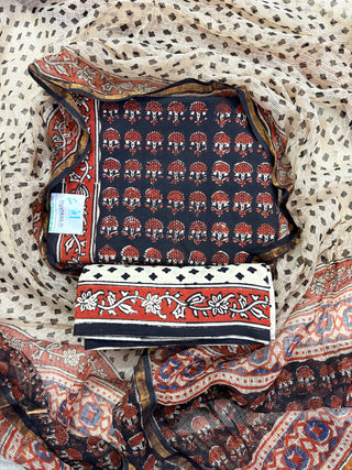 Black color Handblock Office Wear Suit fabric with Kota doria Dupatta