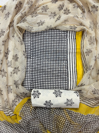 Cotton Handblock Office Wear Suit fabric with Kota doria Dupatta