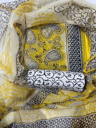 Hand block kota doria suit set for office wear (with extra lining included)