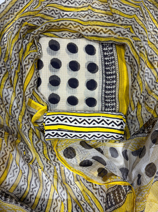 Hand block kota doria suit set for office wear (with extra lining included)