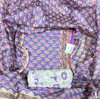 Handblock Chanderi Suit Material with Chanderi Dupatta(Lining Included)