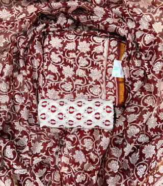 Handblock Chanderi Suit Material with Chanderi Dupatta(Lining Included)
