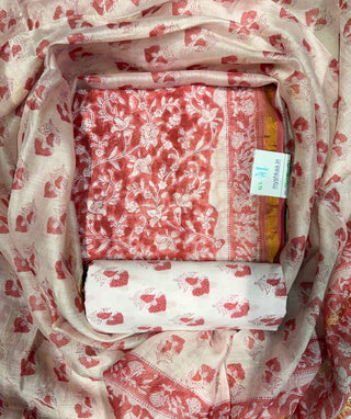 Handblock Chanderi Suit Material with Chanderi Dupatta(Lining Included)