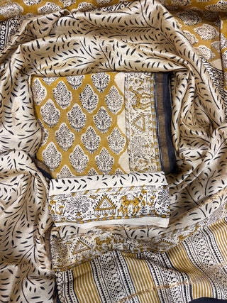 Handblock Chanderi Suit Material with Chanderi Dupatta(Lining Included)