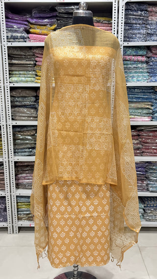 Cotton Handblock Office Wear Suit fabric with Kota Doria Dupatta