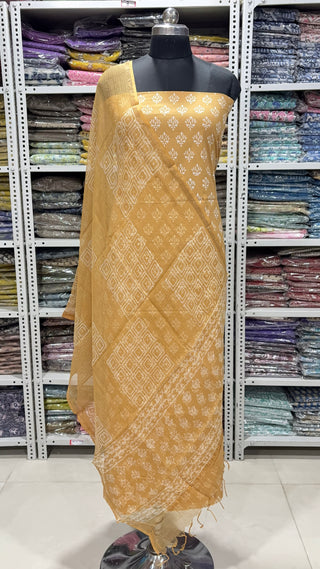 Cotton Handblock Office Wear Suit fabric with Kota Doria Dupatta