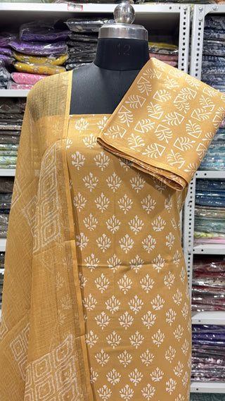 Cotton Handblock Office Wear Suit fabric with Kota Doria Dupatta