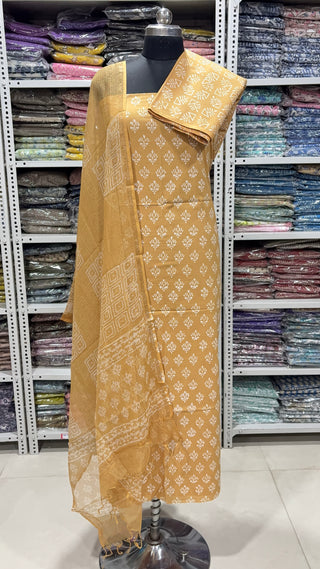 Cotton Handblock Office Wear Suit fabric with Kota Doria Dupatta