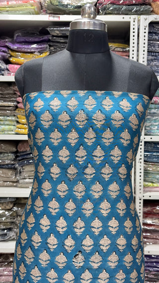 Handblock Chanderi Suit Material with Chanderi Dupatta(Lining Included)