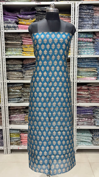 Handblock Chanderi Suit Material with Chanderi Dupatta(Lining Included)