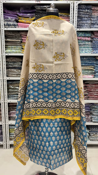 Handblock Chanderi Suit Material with Chanderi Dupatta(Lining Included)
