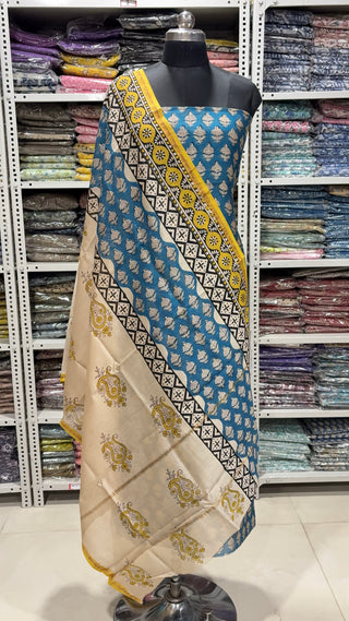 Handblock Chanderi Suit Material with Chanderi Dupatta(Lining Included)