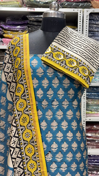 Handblock Chanderi Suit Material with Chanderi Dupatta(Lining Included)
