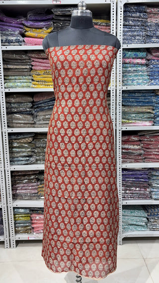 Handblock Chanderi Suit Material with Chanderi Dupatta(Lining Included)