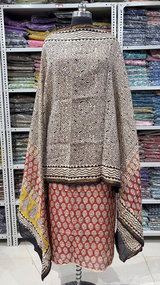 Handblock Chanderi Suit Material with Chanderi Dupatta(Lining Included)
