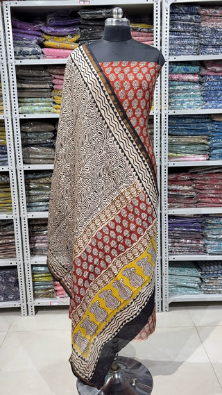Handblock Chanderi Suit Material with Chanderi Dupatta(Lining Included)