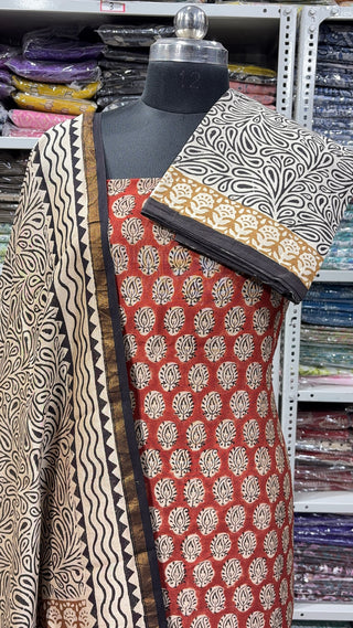 Handblock Chanderi Suit Material with Chanderi Dupatta(Lining Included)