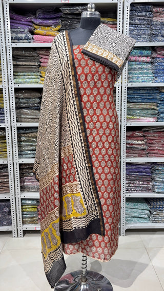Handblock Chanderi Suit Material with Chanderi Dupatta(Lining Included)