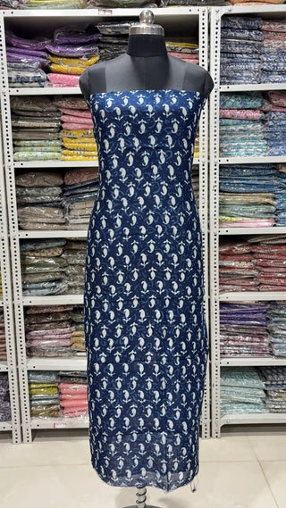 Handblock Chanderi Suit Material with Chanderi Dupatta(Lining Included)
