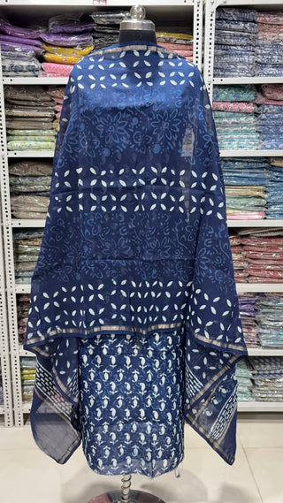 Handblock Chanderi Suit Material with Chanderi Dupatta(Lining Included)