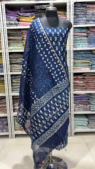 Handblock Chanderi Suit Material with Chanderi Dupatta(Lining Included)