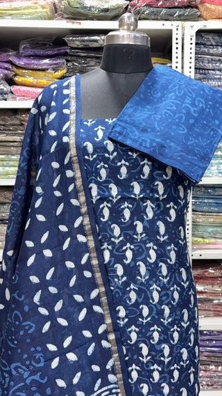 Handblock Chanderi Suit Material with Chanderi Dupatta(Lining Included)