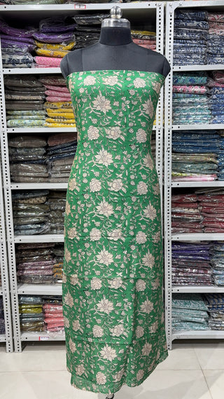 Handblock Chanderi Suit Material with Chanderi Dupatta(Lining Included)