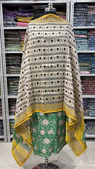 Handblock Chanderi Suit Material with Chanderi Dupatta(Lining Included)