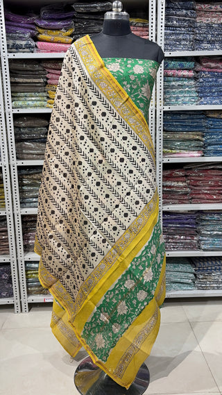 Handblock Chanderi Suit Material with Chanderi Dupatta(Lining Included)