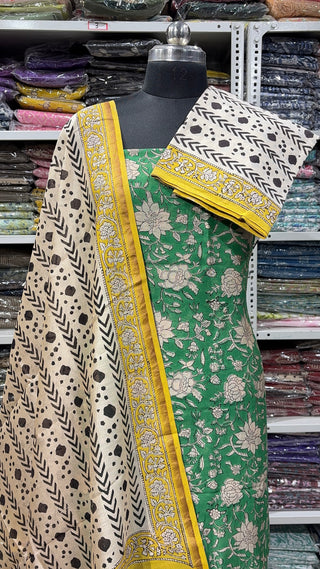 Handblock Chanderi Suit Material with Chanderi Dupatta(Lining Included)