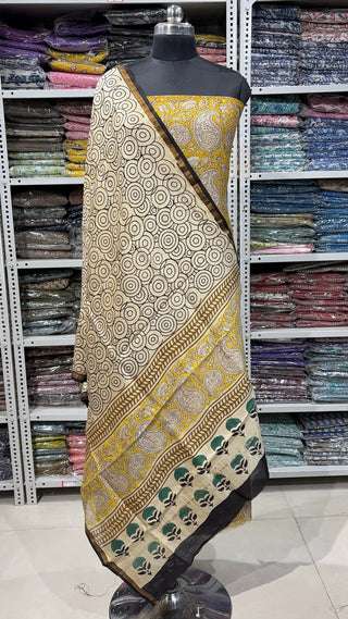 Handblock Chanderi Suit Material with Chanderi Dupatta(Lining Included)