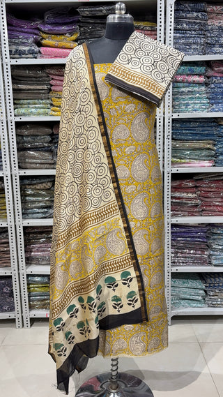 Handblock Chanderi Suit Material with Chanderi Dupatta(Lining Included)