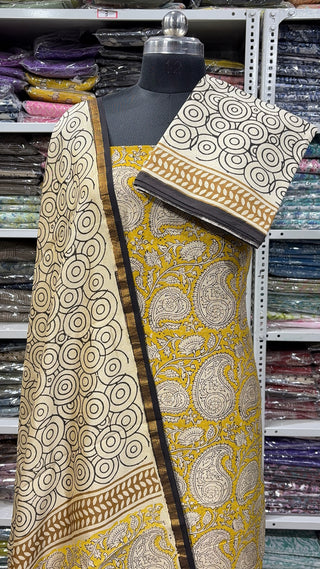 Handblock Chanderi Suit Material with Chanderi Dupatta(Lining Included)