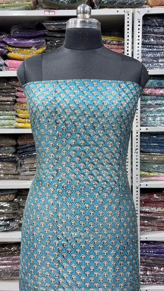 Handblock Chanderi Suit Material with Chanderi Dupatta(Lining Included)
