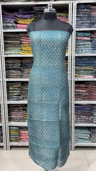Handblock Chanderi Suit Material with Chanderi Dupatta(Lining Included)