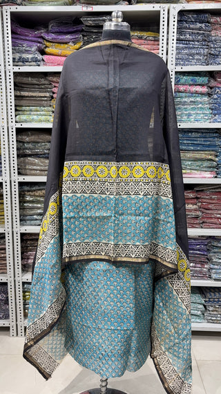 Handblock Chanderi Suit Material with Chanderi Dupatta(Lining Included)