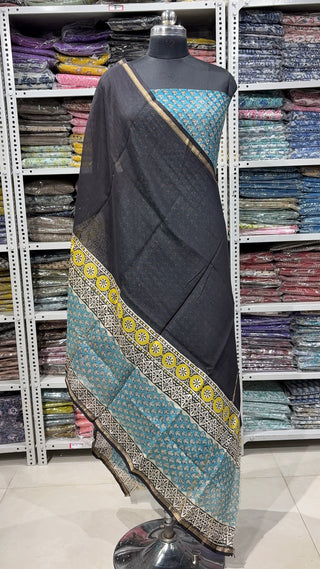 Handblock Chanderi Suit Material with Chanderi Dupatta(Lining Included)