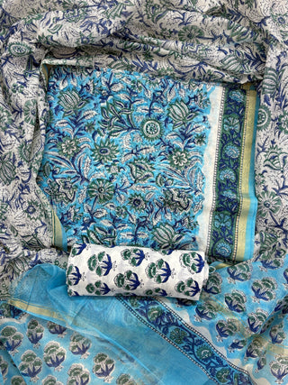 Handblock Chanderi Suit Material with Chanderi Dupatta(Lining Included)