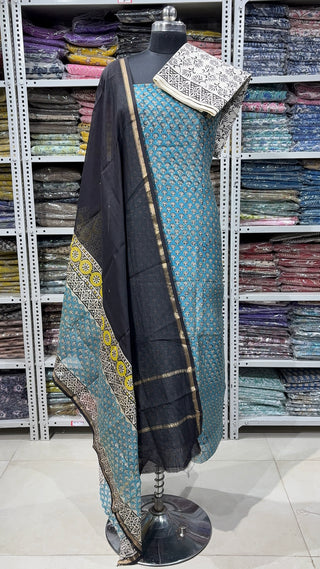 Handblock Chanderi Suit Material with Chanderi Dupatta(Lining Included)