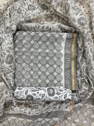 Handblock Chanderi Suit Material with Chanderi Dupatta(Lining Included)