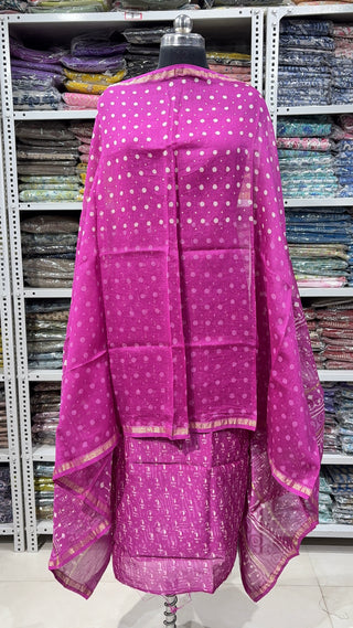 Handblock Chanderi Suit Material with Chanderi Dupatta(Lining Included)